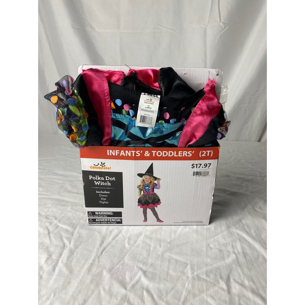 Celebrate Polka Dot Witch Costume Dress Hat Tights Infants Toddlers 2T‎ NWT